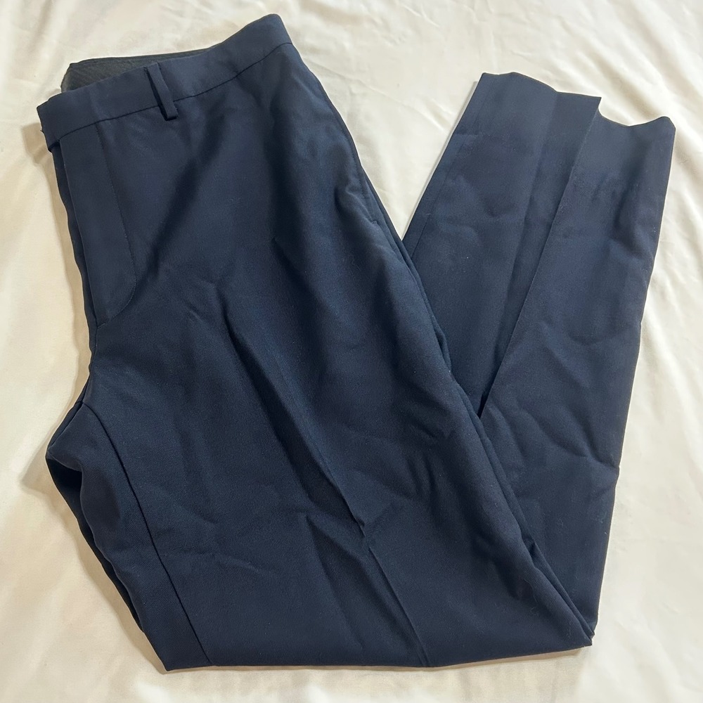 Mens Navy Blue Flat Front Dress Pants Trousers Straight Leg 36x31